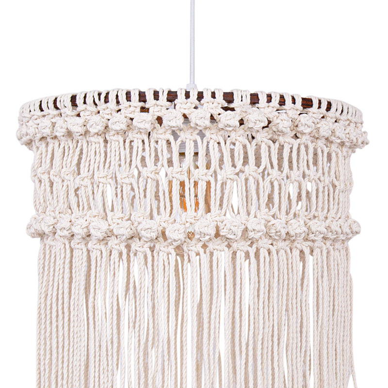Luminaire suspendu cylindrique unique à 1 lumière Bellana, Beige, Blanc