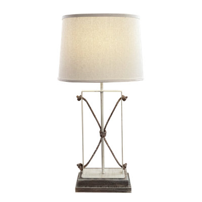 Iron/Rope Table Lamp w/ Rough Sawn Base
