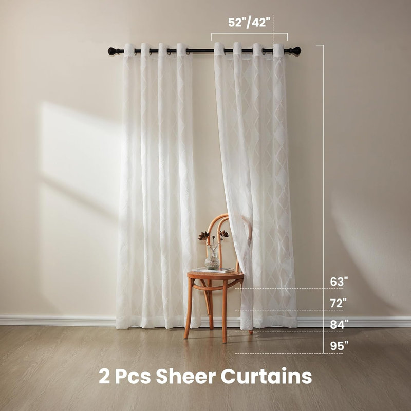 Cutwork Sheer Curtains, Light Filtering & Breathable Window Decor for Bedroom and Living Room, 42×84 in.