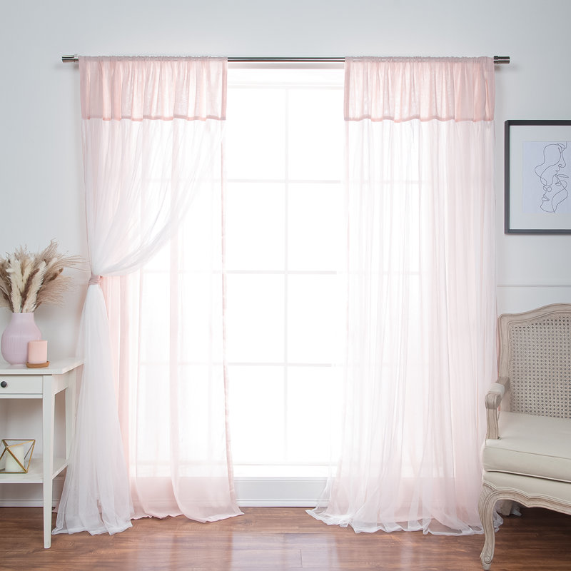 Rideaux extra-fin couleur unie avec passe-tringle Duluth, Rose