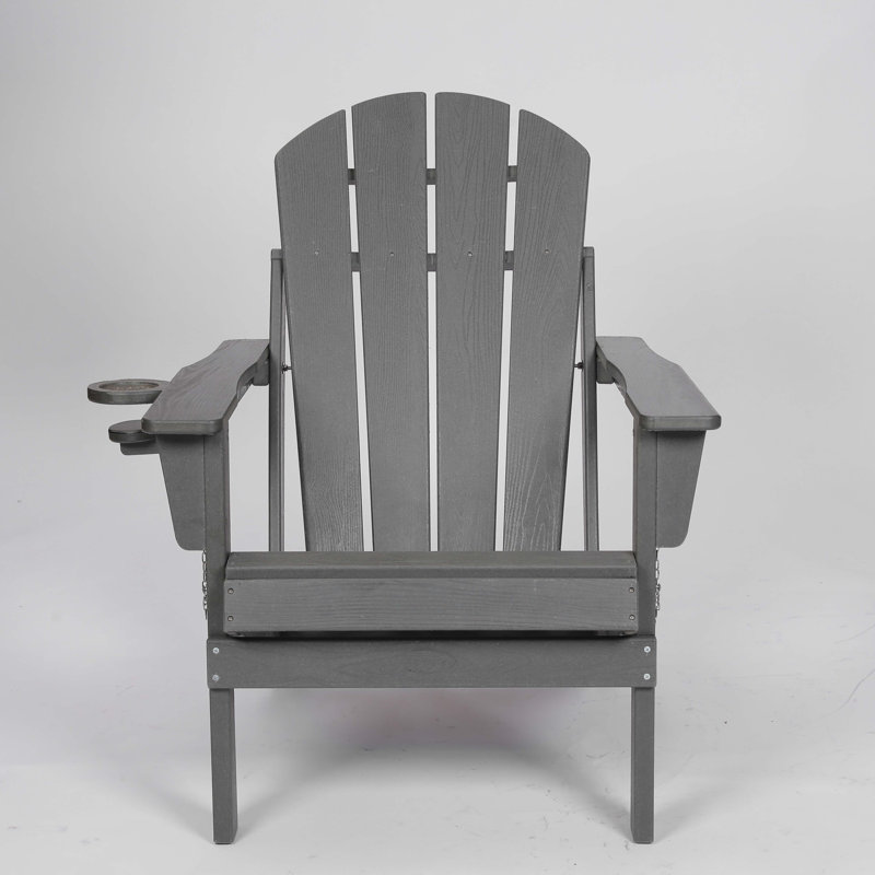 HDPE Folding Adirondack Chair With Dual Cup Holder, Gray