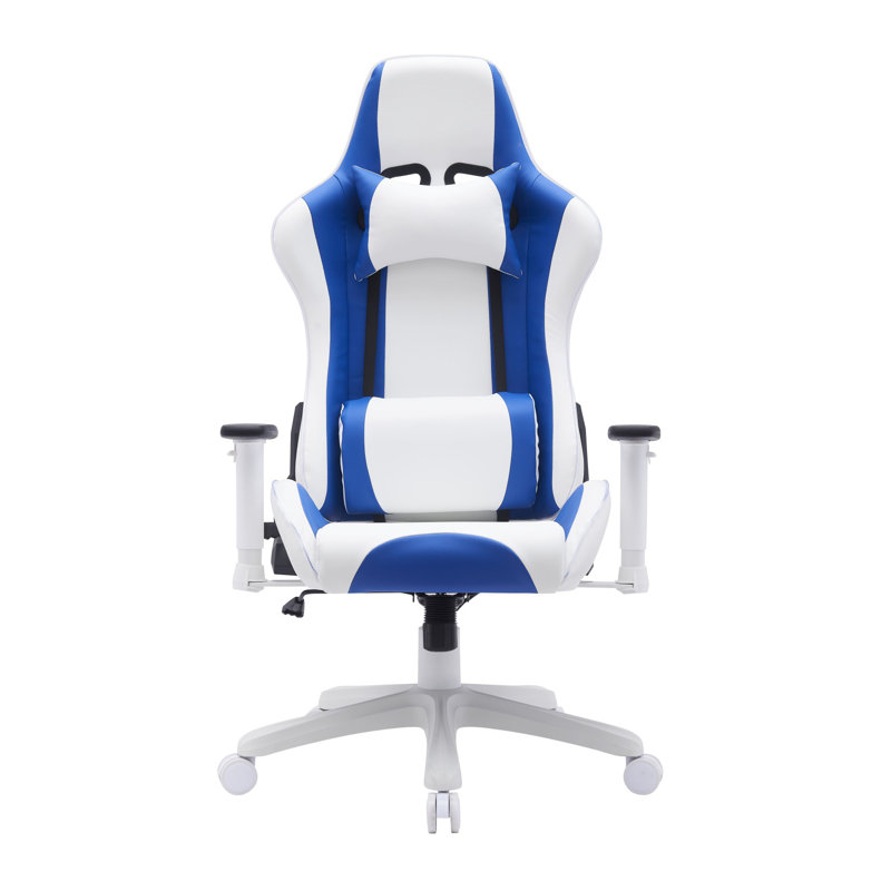 Inbox Zero Reclining and Adjustable Height PC & Racing Game Chair in Blue and White
