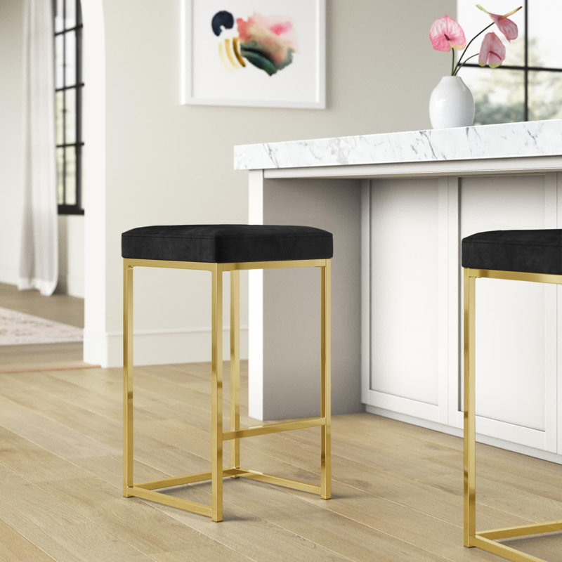 Tabouret de comptoir 26,5 po Nicola, Velours noir, Or