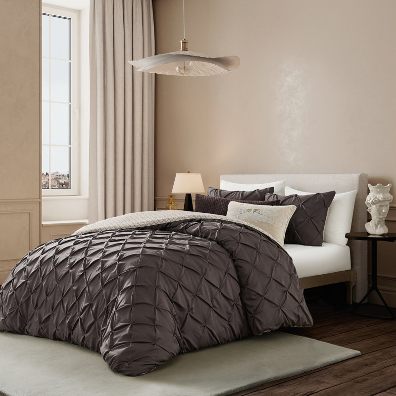 Pintuck Bedding, Queen, Brown