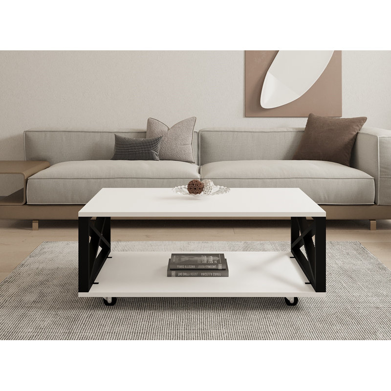 Table basse avec rangement Cheznie Wheel, Noir