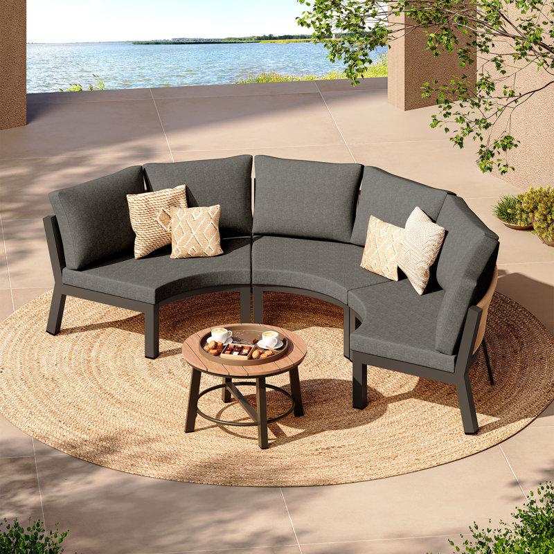 Canapé modulaire courbé pour l'extérieur, Gris foncé, Noir