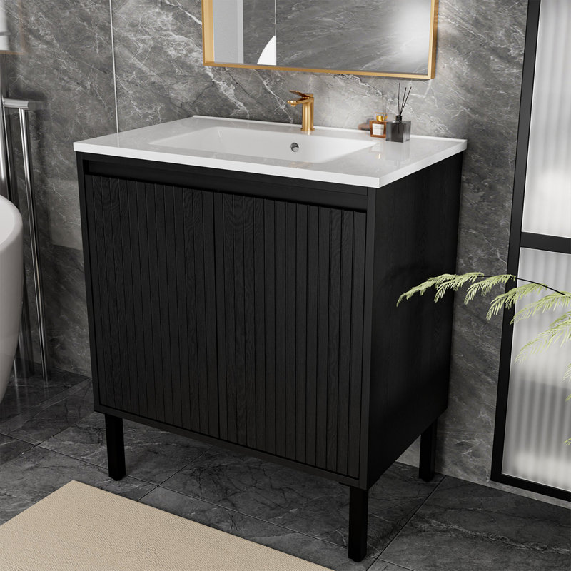 Meuble-lavabo de salle de bain sans lavabo, 30", Noir
