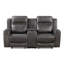 Canapé inclinable à deux places Berty, console et porte-gobelets, tissu gris-135371842