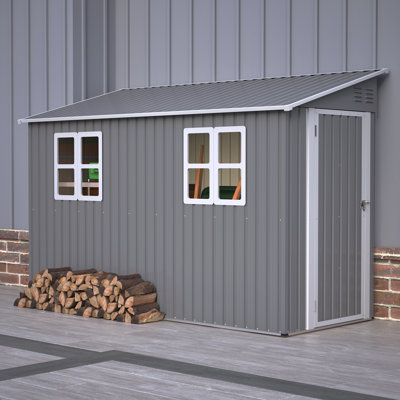 4x9.5 Ft. Metal Lean-To Storage Shed With 2 Windows & Foundation Kit