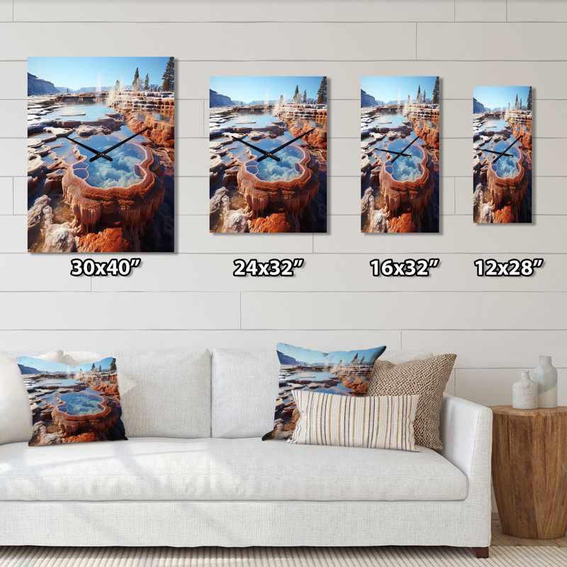 Horloge murale Geyser Hot Springs Bath II - Paysages surdimensionnée, H 32 po x l 24 po x P 1 po