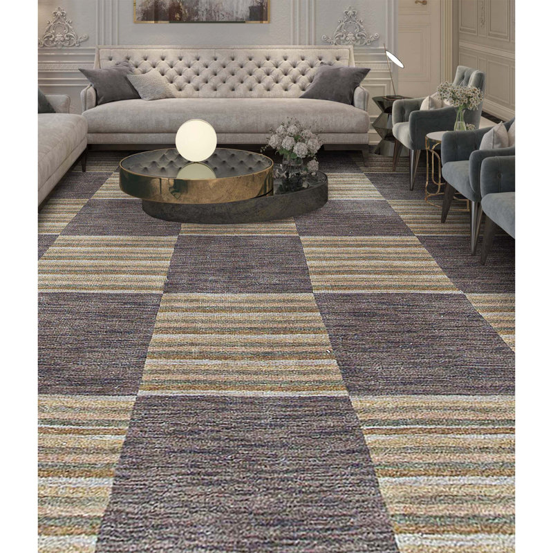 Gabbeh Wool Checkered Area Rug in Purple/Green, Rectangle 8' x 9'11"