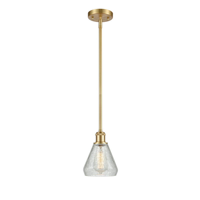 Berlin 1 - Light Single Pendant, Clear Crackle, Satin Gold, 6 Watt Vinage LED Bulb