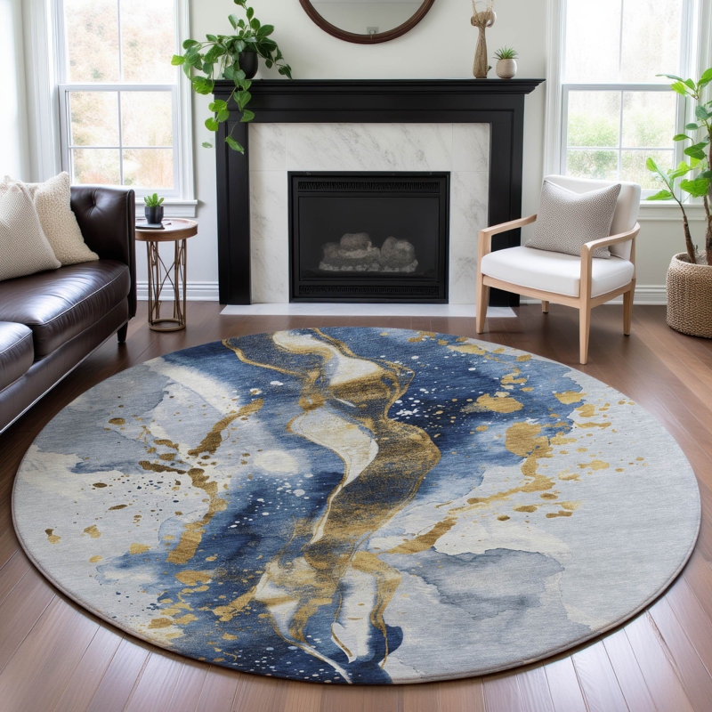 Premium Machine Washable Elize AMF1523 Abstract Rug, Round 8'