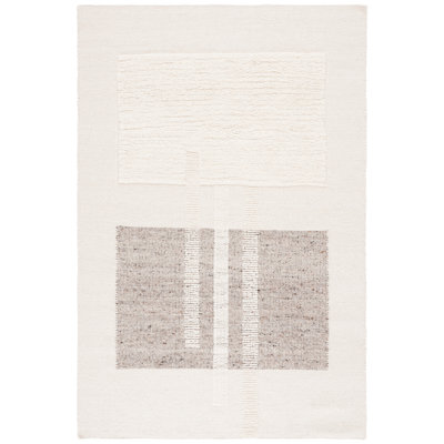Amalah Hand Woven Wool/Recycled Cotton Geometric Rug in Ivory/Beige