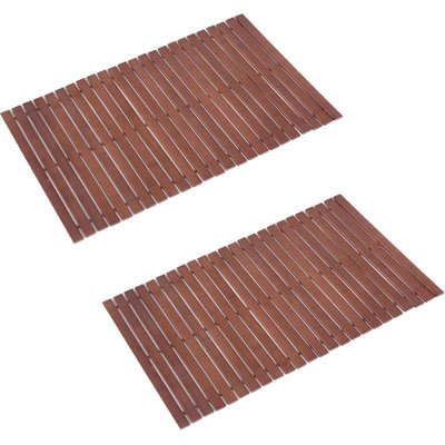 Tapis de bain Tapis de salle de bain Plancher en bois Baignoire de douche Étanche antidérapant Accessoires en noyer 16 x 24 po Facile à nettoyer, 2 pièces