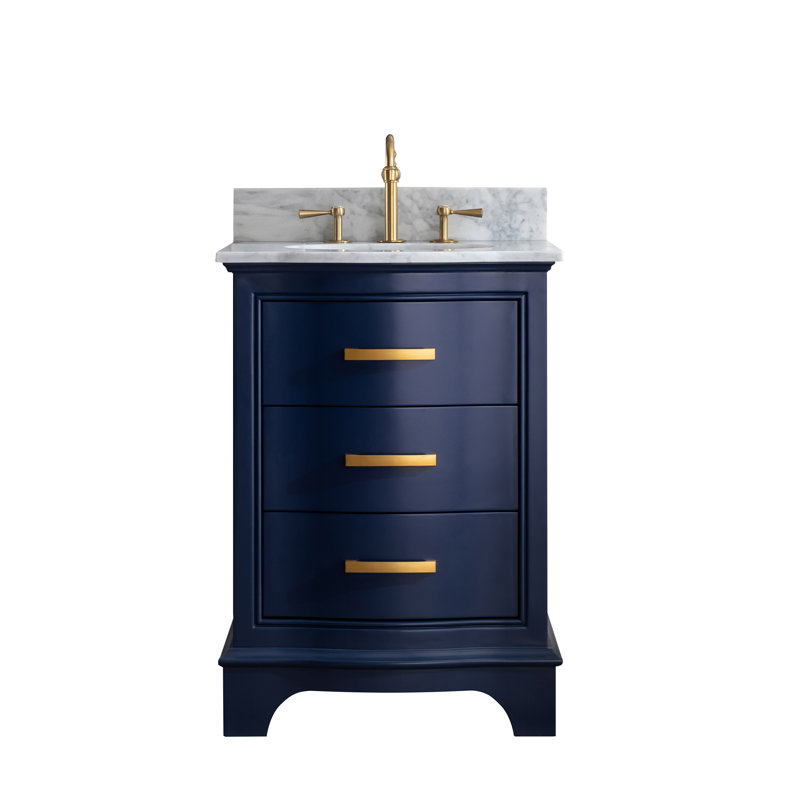 Goleta 24'' Single Bathroom Vanity with Marble Top, Navy Blue/Brushed Gold
