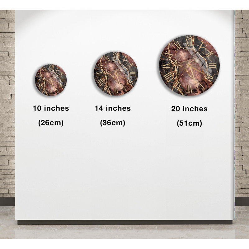 Horloge murale en verre trempé, horloge ronde de style marbre, horloge décorative or brun, décoration intérieure moderne, art mural unique