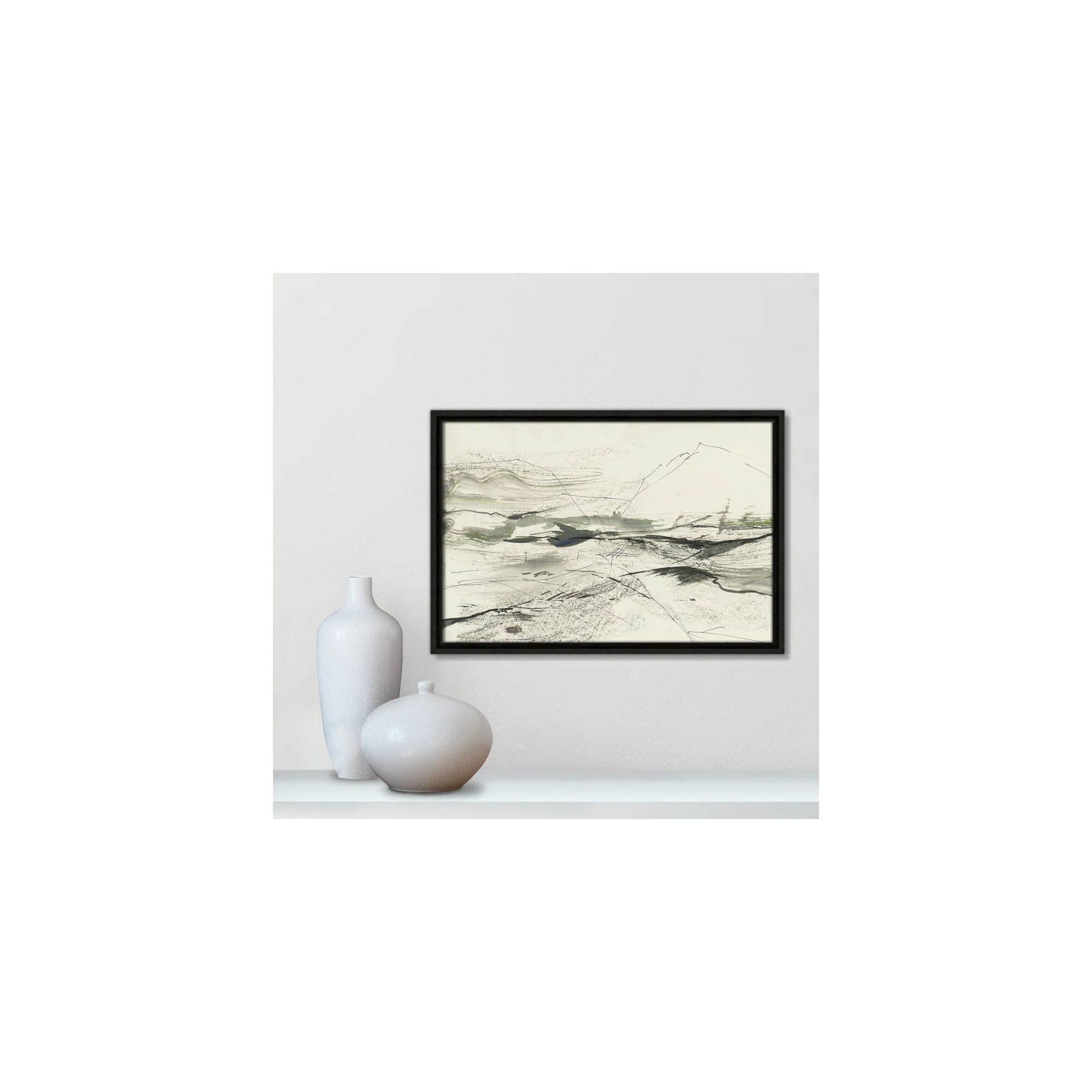 Green Sketches by PI Studio, No Mat, Espresso Floater Framed, 37.5" H x 49.5" W x 2" D