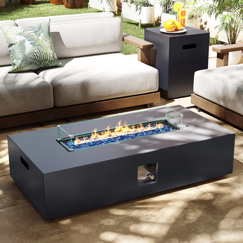 50,000 BTU 56 in. Rectangle Iron Propane Fire Pit Table W Tank Cover and Wind Guard for Outdoor Patio, Dark Gray