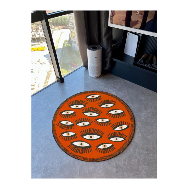 Tapis rond à motif orange, Rond 2 pi 8 po
