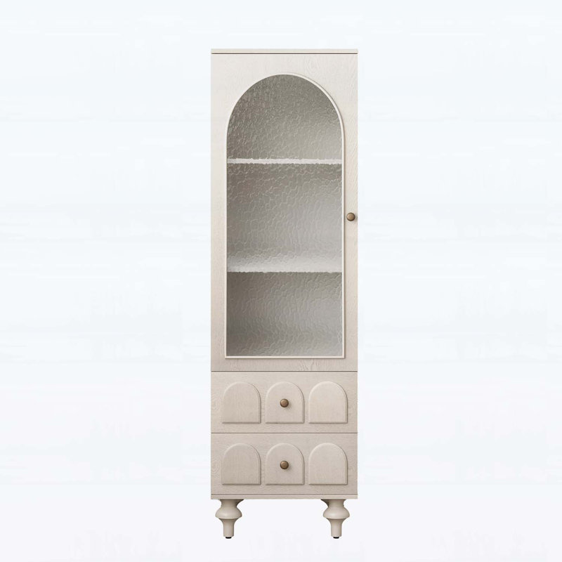Grande armoire de rangement avec porte en verre trempé, deux tiroirs et tablette réglable pour une organisation polyvalente et élégante