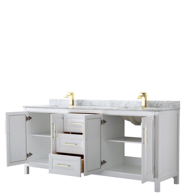 Daria 80'' W Double Vanity, White, Brushed Gold