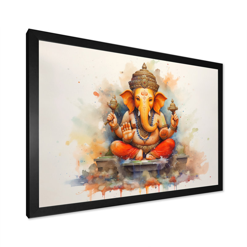 Éléphant vibrant d'Hinduisim II, H 16 po x l 32 po x P 1 po, Cadre simple noir