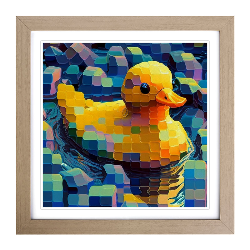 Rubber Ducks Neo-Impressionism - Single Picture Frame Print on Wood, Oak