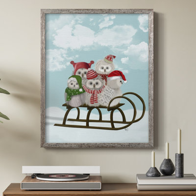 «Christmas Christmas Owl», reproduction encadrée en bois massif