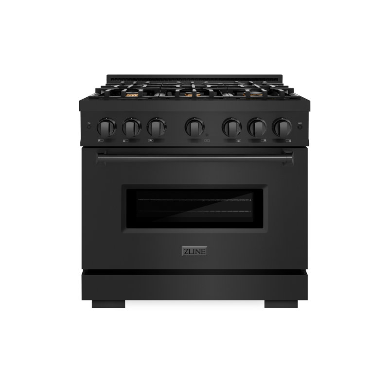 ZLINE 36" Classic Gas Range w/ Convection Oven in Stainless Steel w/ 6 Brass Burners, Black Stainless Steel