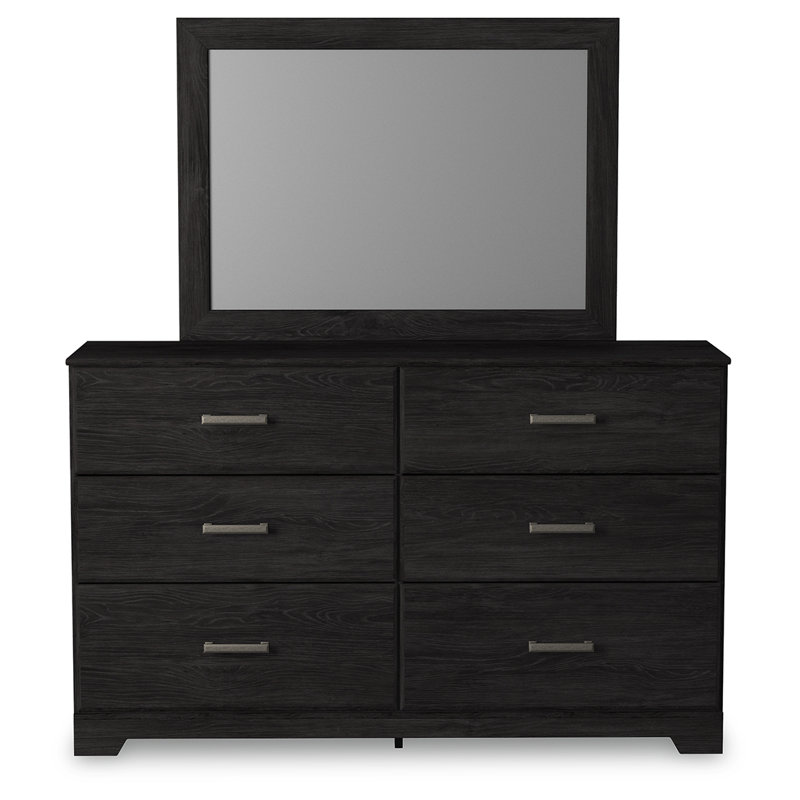 Lit à panneau, commode, miroir et table de chevet Belachime, Noir, noir, noir, noir, Roi