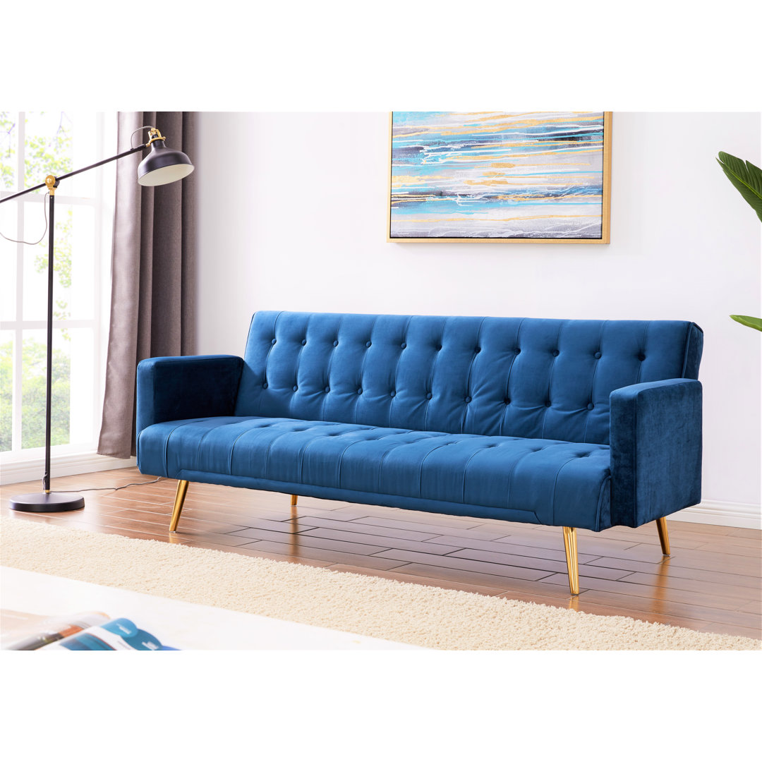 Canora Grey Sofa Clementine Polsterfarbe: Blau, Beinfarbe: Gold