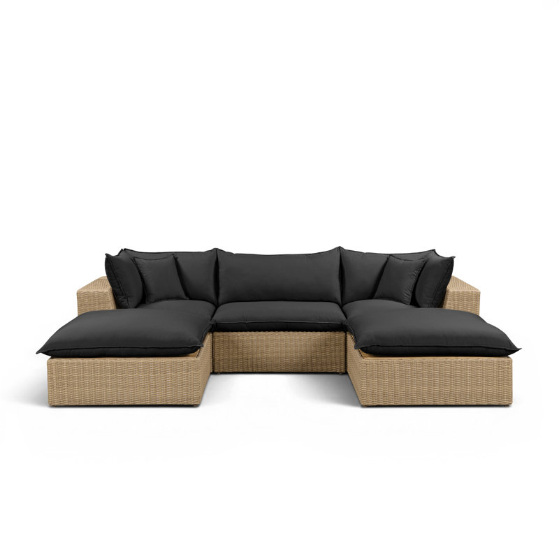 Petit canapé modulaire d'extérieur Cali, 3, Canapé, 2 repose-pieds