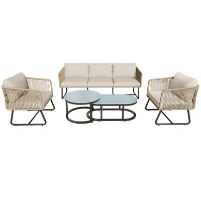 Outdoor Lounge Set With 8cm Thick Cushions & Weather-resistant Frame