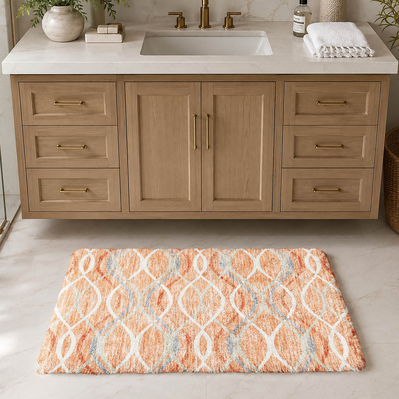 Tapis Dream Shag Waves ADS757, lavable à la machine, de qualité supérieure, Pêche, 1'8" x 2'6"