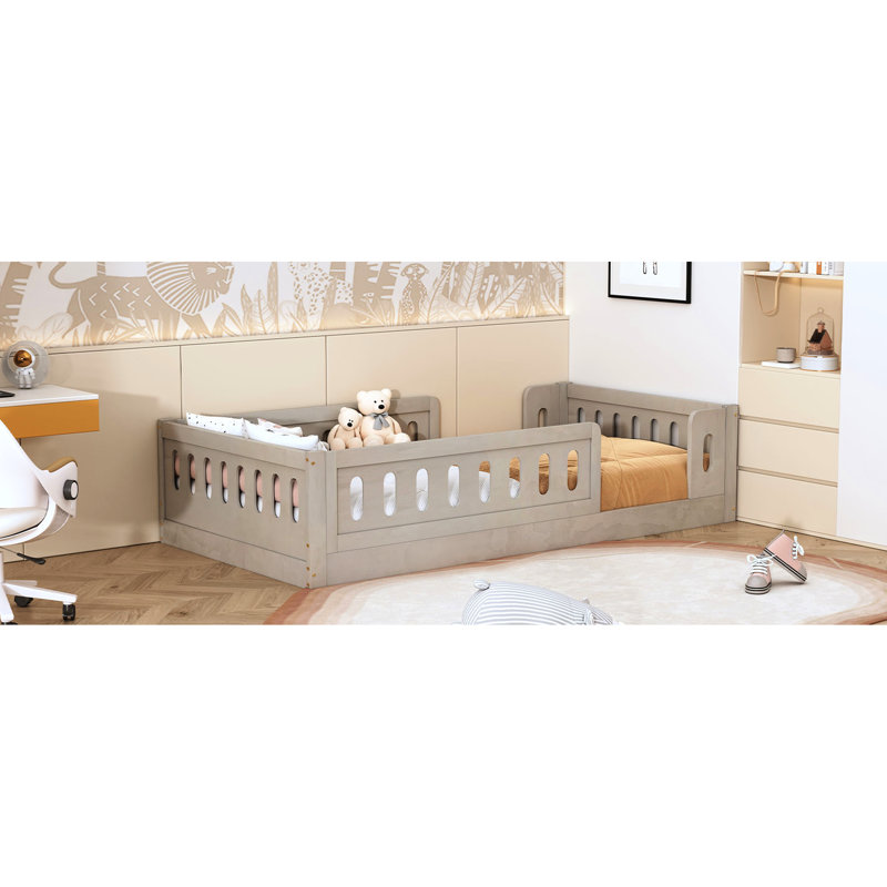 Lit plateforme simple en bois Guardrail - Assemblage facile avec assemblage naturel, Naturel