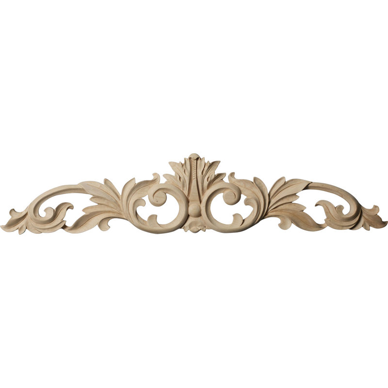Feuille verte au centre avec volutes, Érable, H 3 1/4 po x l 12 1/4 po x P 1/4 po