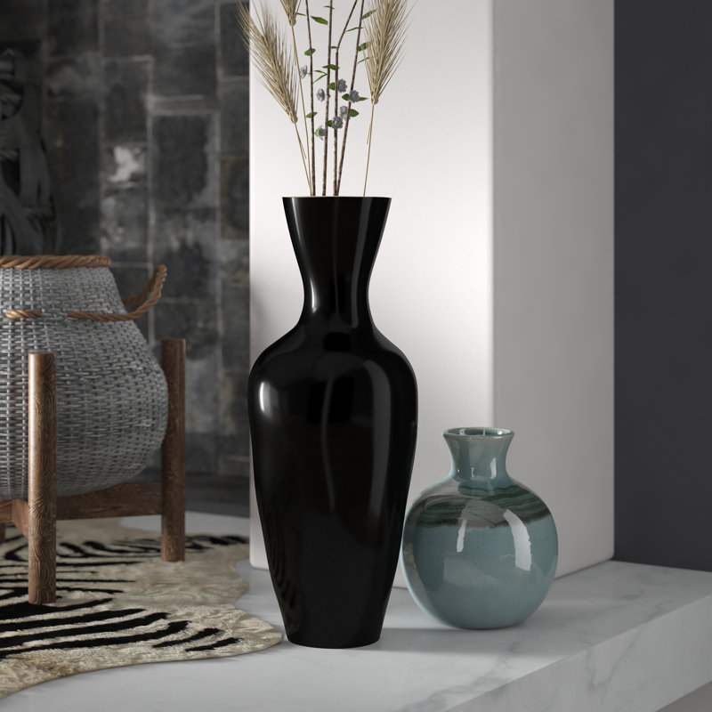 Vase de plancher en bois 18 po Balazs, Noir