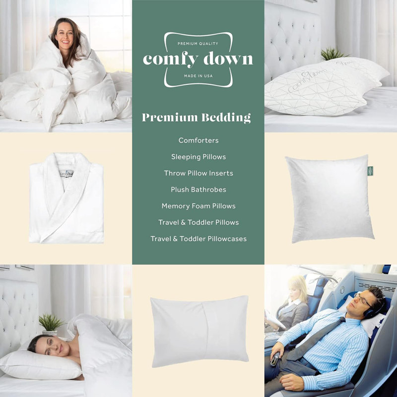 Set of Two 24" White Cotton Down Feather Throw Pillows