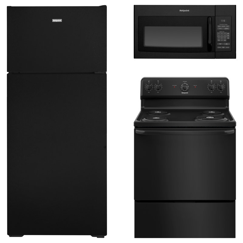 Hotpoint 3 Piece Kitchen Appliance Package with Top Freezer Refrigerator Electric Freestanding Over-the-Range