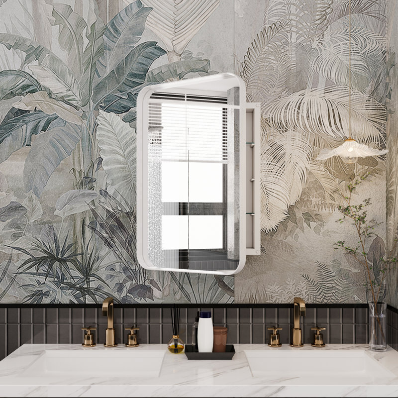 White Metal Medicine Cabinet with Mirror and Adjustable Shelves