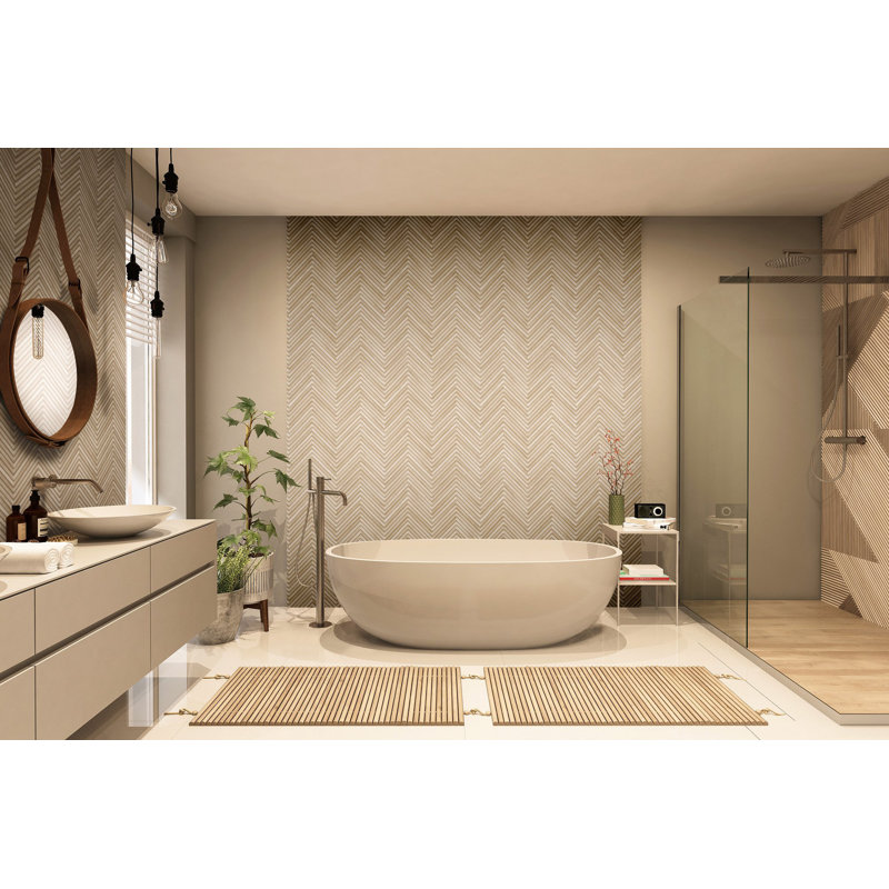 Woods and Wicker Collection Herringbone Wood Effect Wallpaper Roll, Beige
