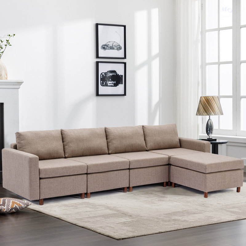 Aamaya Upholstered L-Shaped Sectional Reversible, Brown Linen Blend