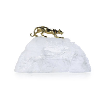 Prowling Brass Panther Sculpture On Selenite