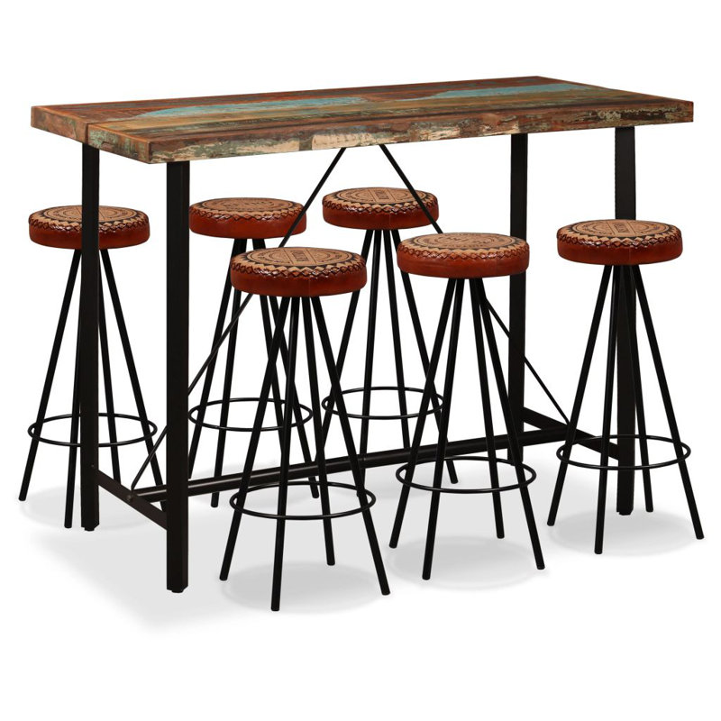 Ensemble de bar avec tabouret bistro en bois récupéré massif, 7