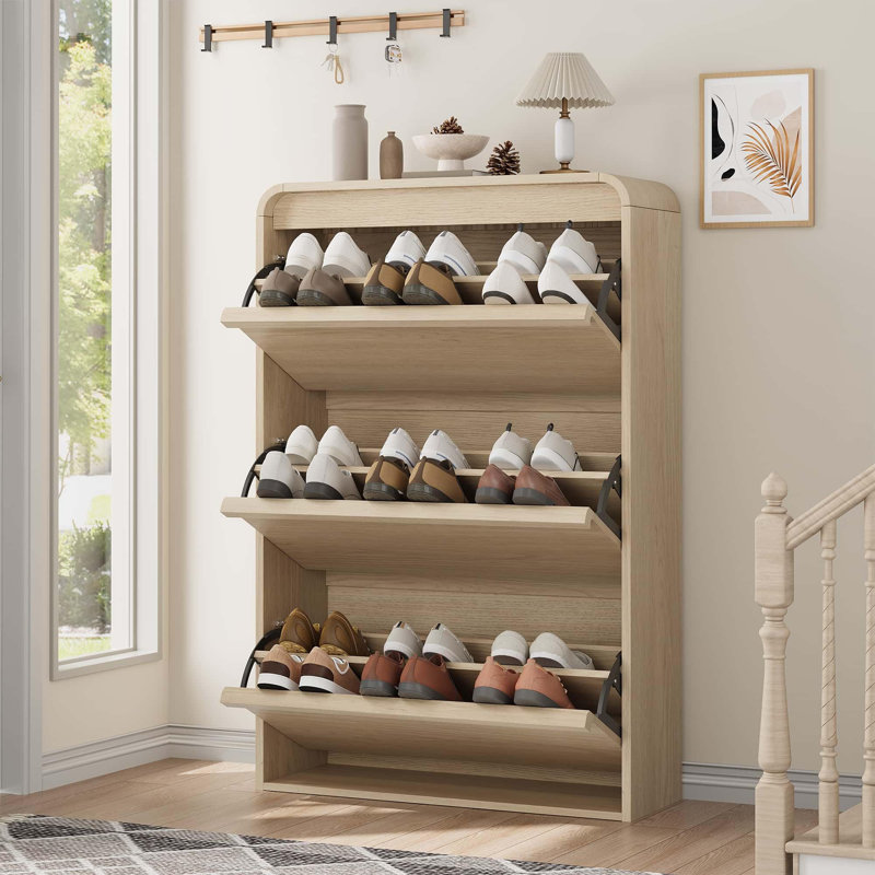 3-Drawer Flip Shoe Cabinet with Adjustable Shelves, Wooden Hidden Shoe Storage for Entryway, Hallway, or Living Room