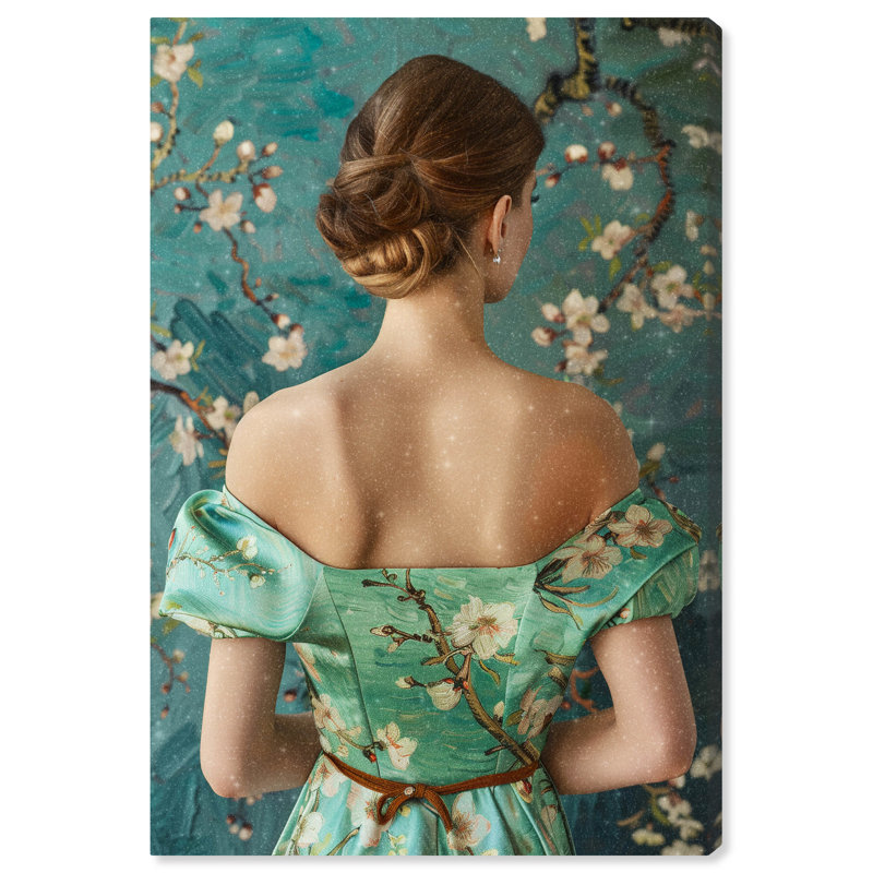 Elegant Green Floral Dress Canvas Wall Art, 15" x 10"