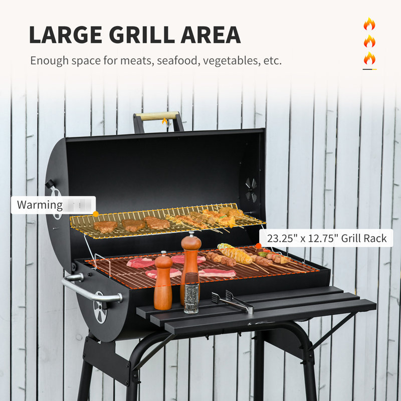 Barbecue portatif au charbon de 30 po avec barbecue en acier et tablette de rangement pour pique-nique
