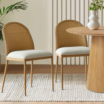 Chaises de salle à manger en lin avec dossier en rotin tissé