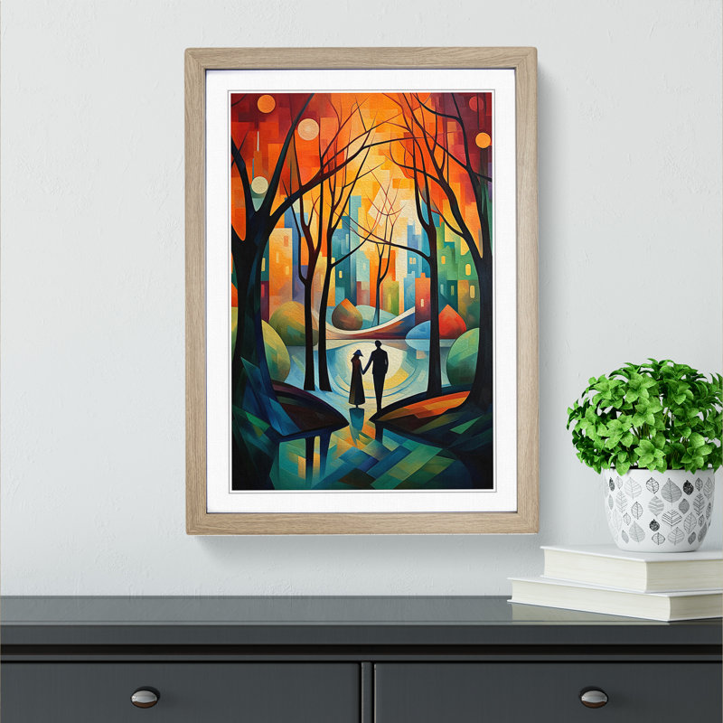 Central Park Cubism - Single Picture Frame Print on Wood, Oak Framed, 34cm H x 25cm W x 2cm D